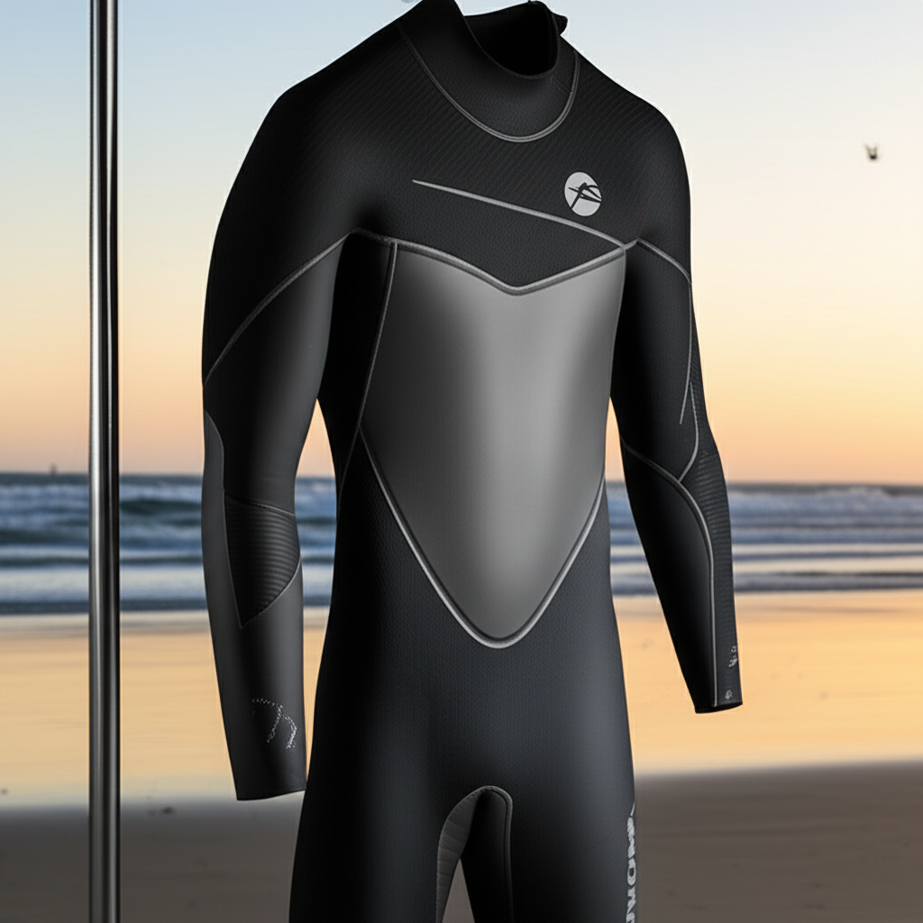 Realistic wetsuit with ocean background